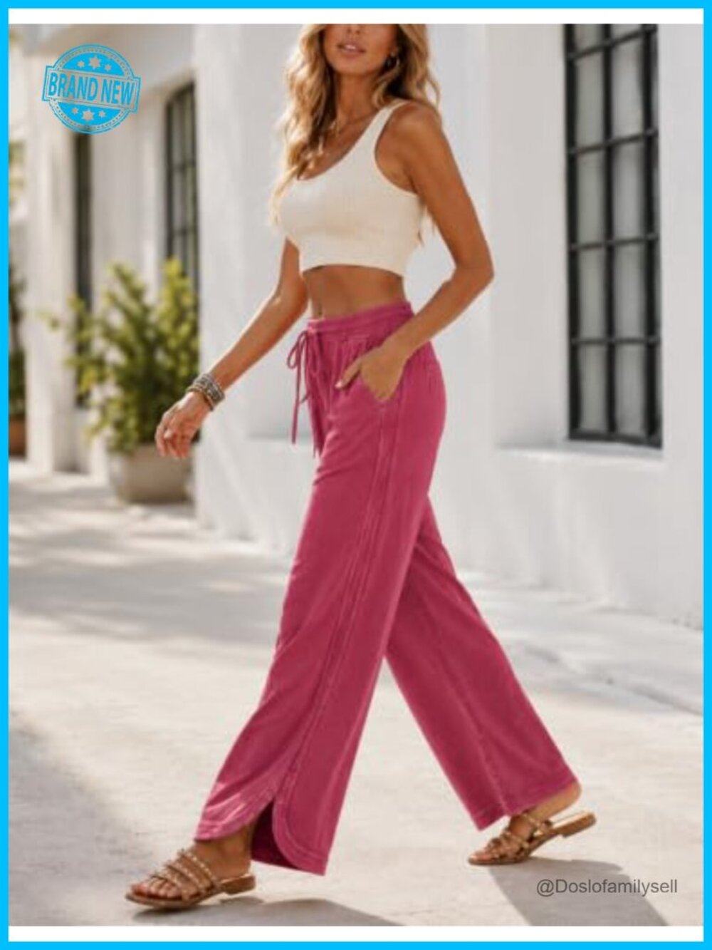 Acid Wash Wide Leg Sweatpants Drawstring High Rise - Picture 6 of 6